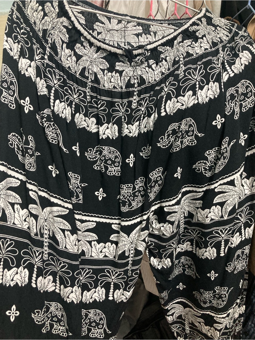 Boho Black & White Elephant Print Women's Top